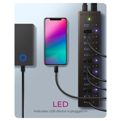 HUB USB 3.0 . 13 Port. +1x Ladeport Aluminium-mit Netzteil ICY BOX