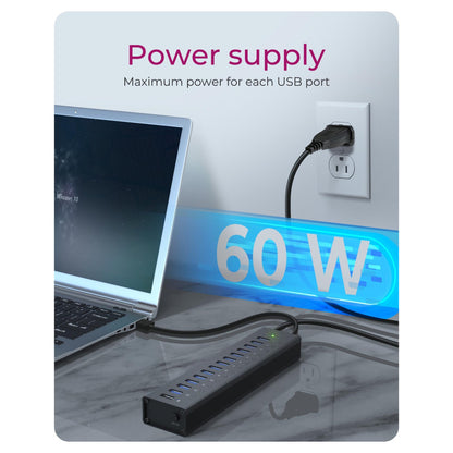 HUB USB 3.0 . 13 Port. +1x Ladeport Aluminium-mit Netzteil ICY BOX