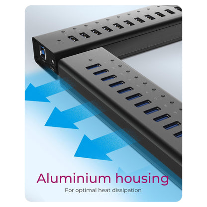 HUB USB 3.0 . 13 Port. +1x Ladeport Aluminium-mit Netzteil ICY BOX