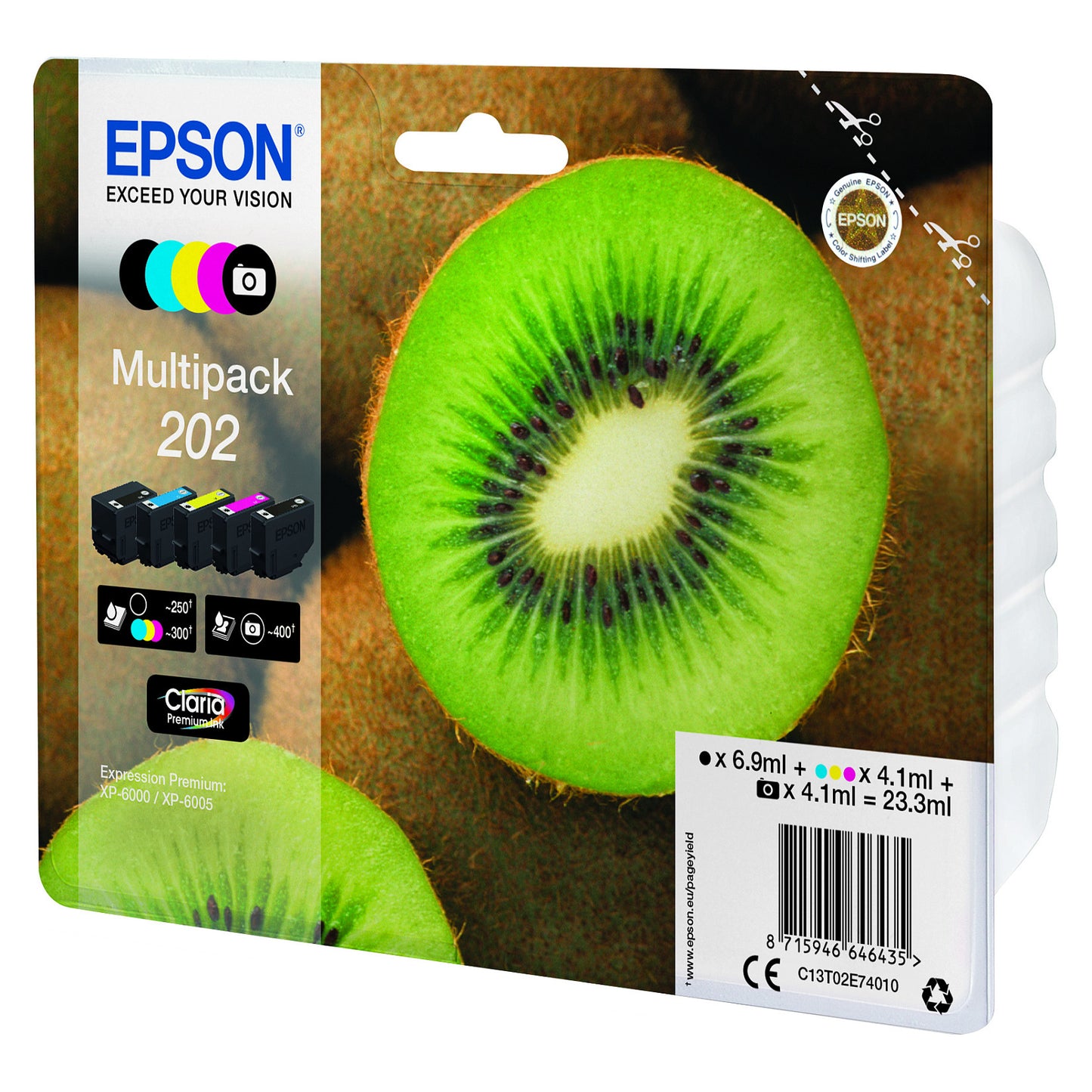 Epson Tinte 202 C13T02E74010 5er Multipack (BKMCY/Schwarz Foto) bis zu 300 Seiten