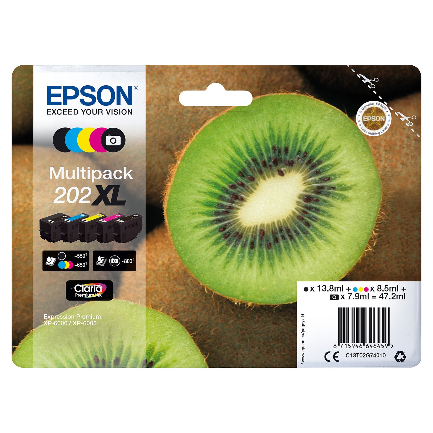 Epson Tinte 1LB Multipack 5-farbig 202XL Kiwi Clara Premium Ink