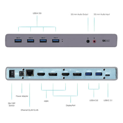 D I-Tec USB 3.0 / USB-C 5K Universal Dual Docking Station
