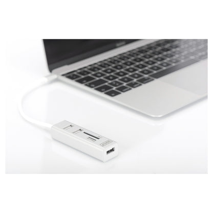 DIGITUS USB-C-Hub 3-Port 2.0->3xA2.0 1xReader in.Kabel weiß