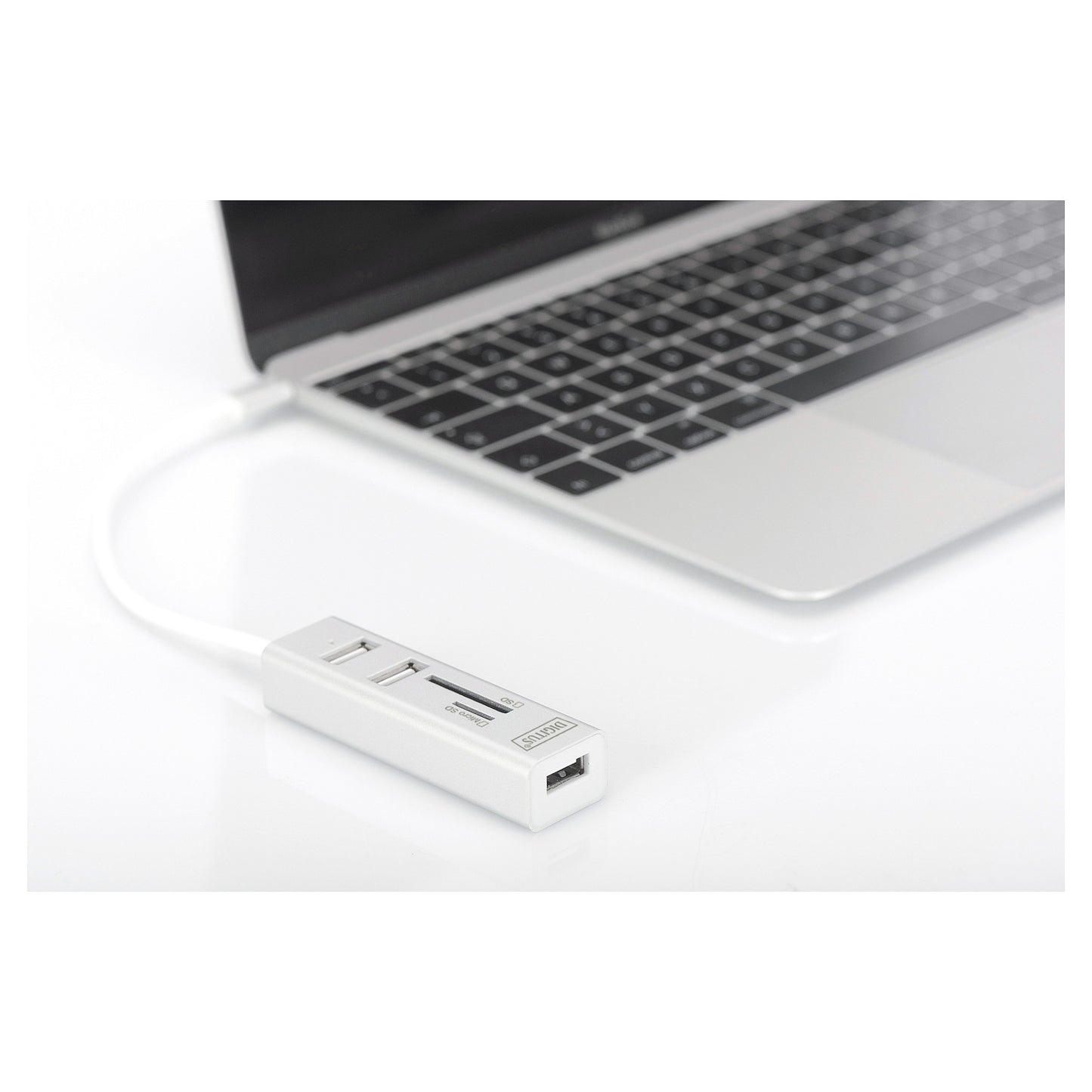 DIGITUS USB-C-Hub 3-Port 2.0->3xA2.0 1xReader in.Kabel weiß