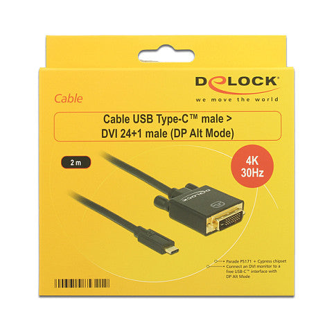 USB-C > DVI 24+1 (ST-ST) 2m 4K 30Hz DeLOCK Black