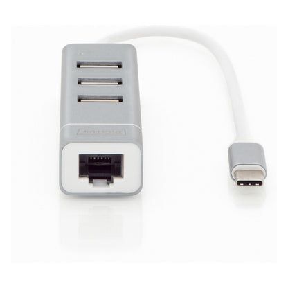 DIGITUS USB Adapter USB2.0/C -> RJ45 Ethernet+3-Port-Hub wei