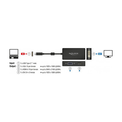 DeLock 63925 - Adapter USB Type-C Stecker> VGA HDMI DVI Buchse schwarz - Adapter - Digital/Daten