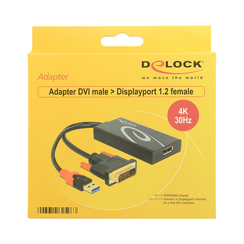 DELOCK Adapter DVI Stecker > Displayport 1.2 Buchse schwarz