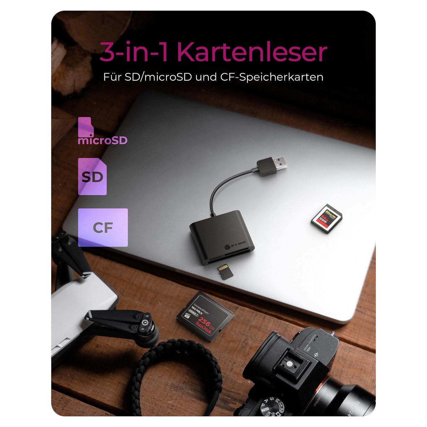 ICY BOX IB-CR301-U3 USB 3.0 SD/MicroSD/CF Kartenleser