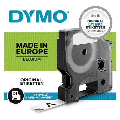 Dymo D1 Etiketten S0720500 12mm x 7m Schwarz auf Transparent