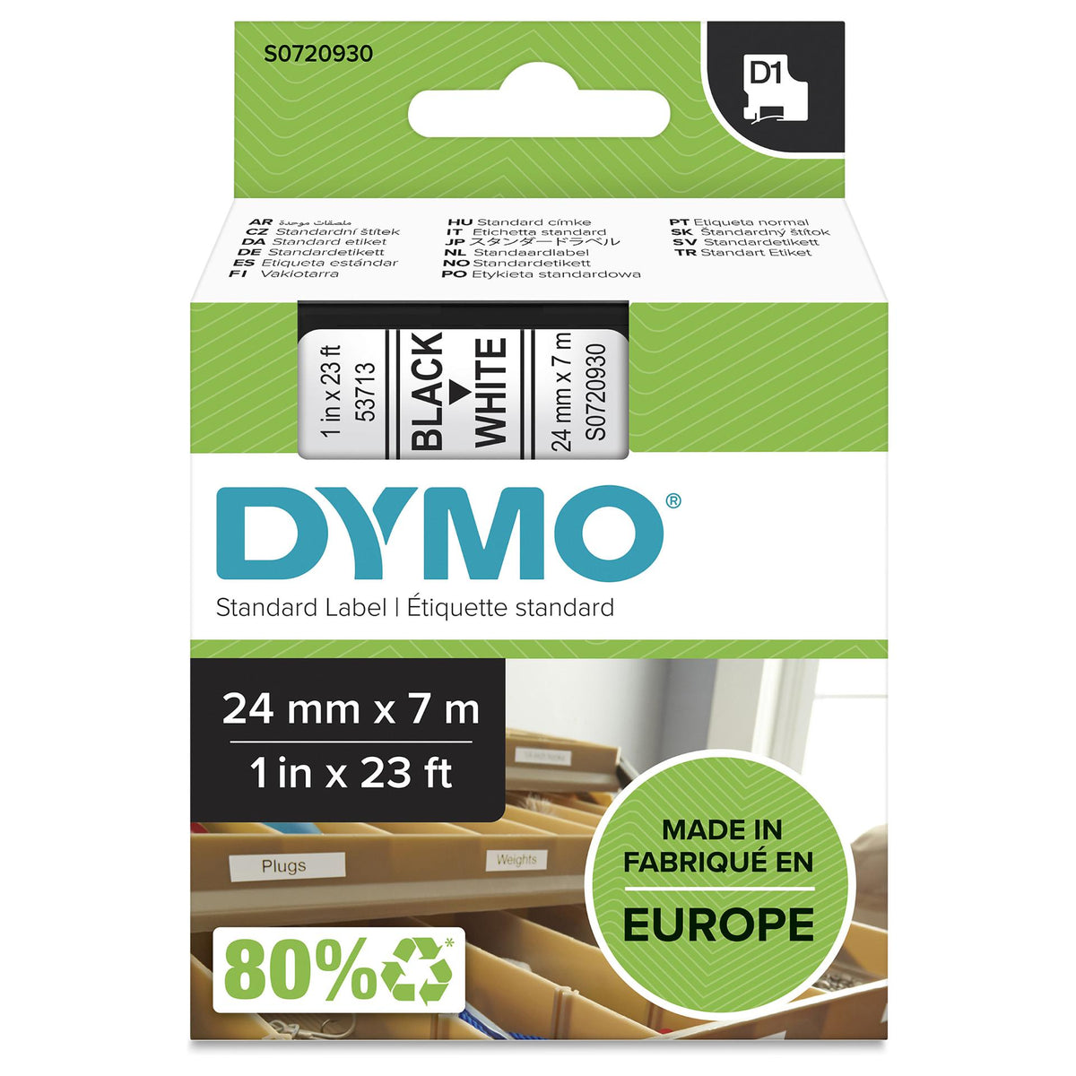 Dymo LabelWriter - D1 Etiketten Selbstklebend - 24 mm x 7 m - Schwarz auf Weiß - (S0720930)