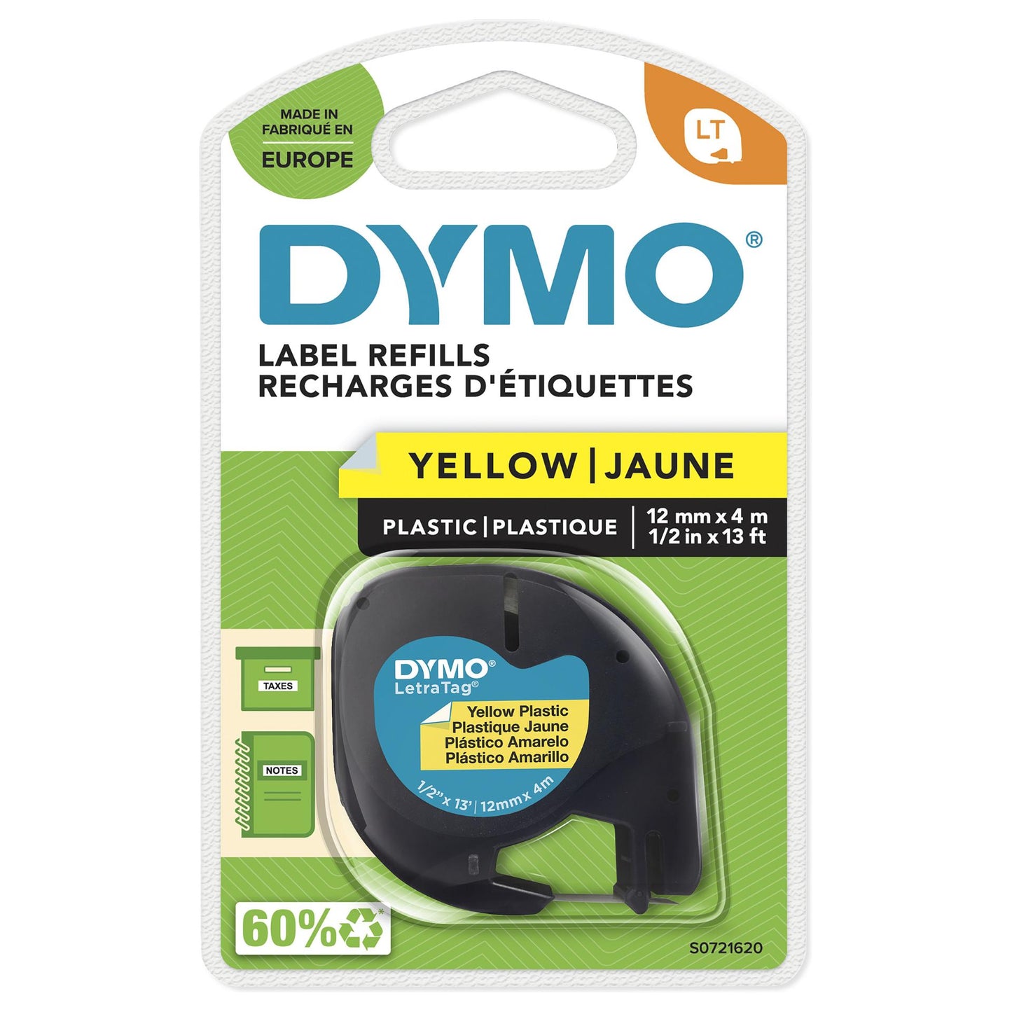 Dymo LabelWriter - LetraTag Kunststoff Etiketten - 12 mm x 4 m - Schwarz auf Gelb - (S0721620)