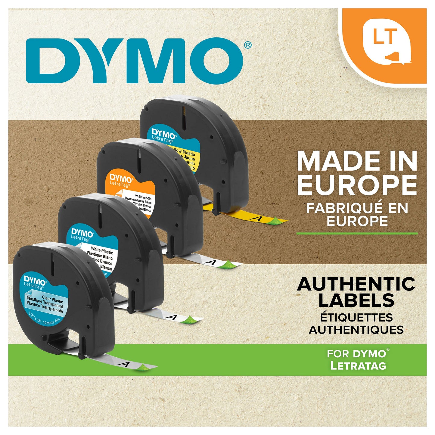 Dymo LabelWriter - LetraTag Kunststoff Etiketten - 12 mm x 4 m - Schwarz auf Grün - (S0721640)