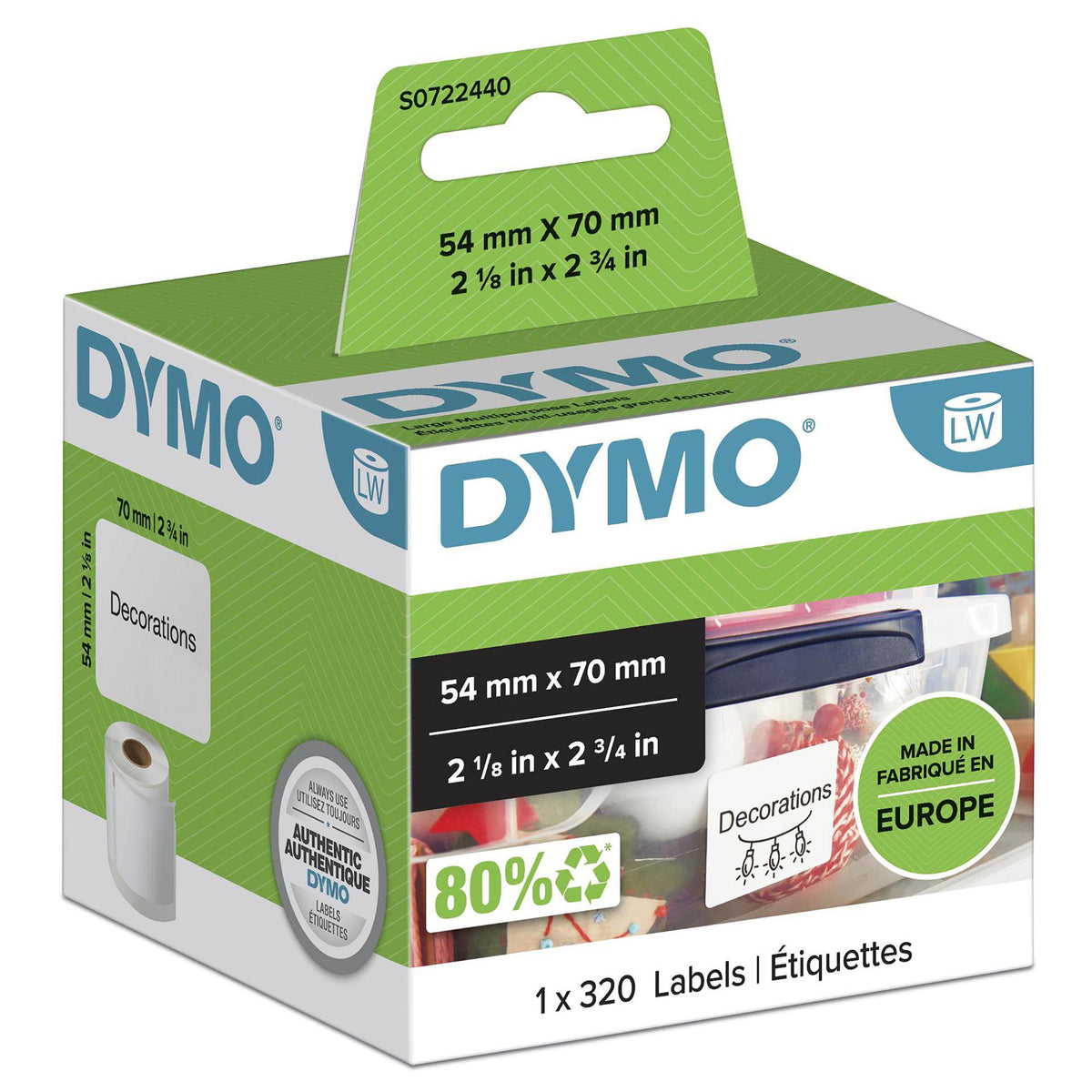 Dymo LabelWriter - Mehrzwecketiketten Selbstklebend - 54 x 70 mm - (S0722440)