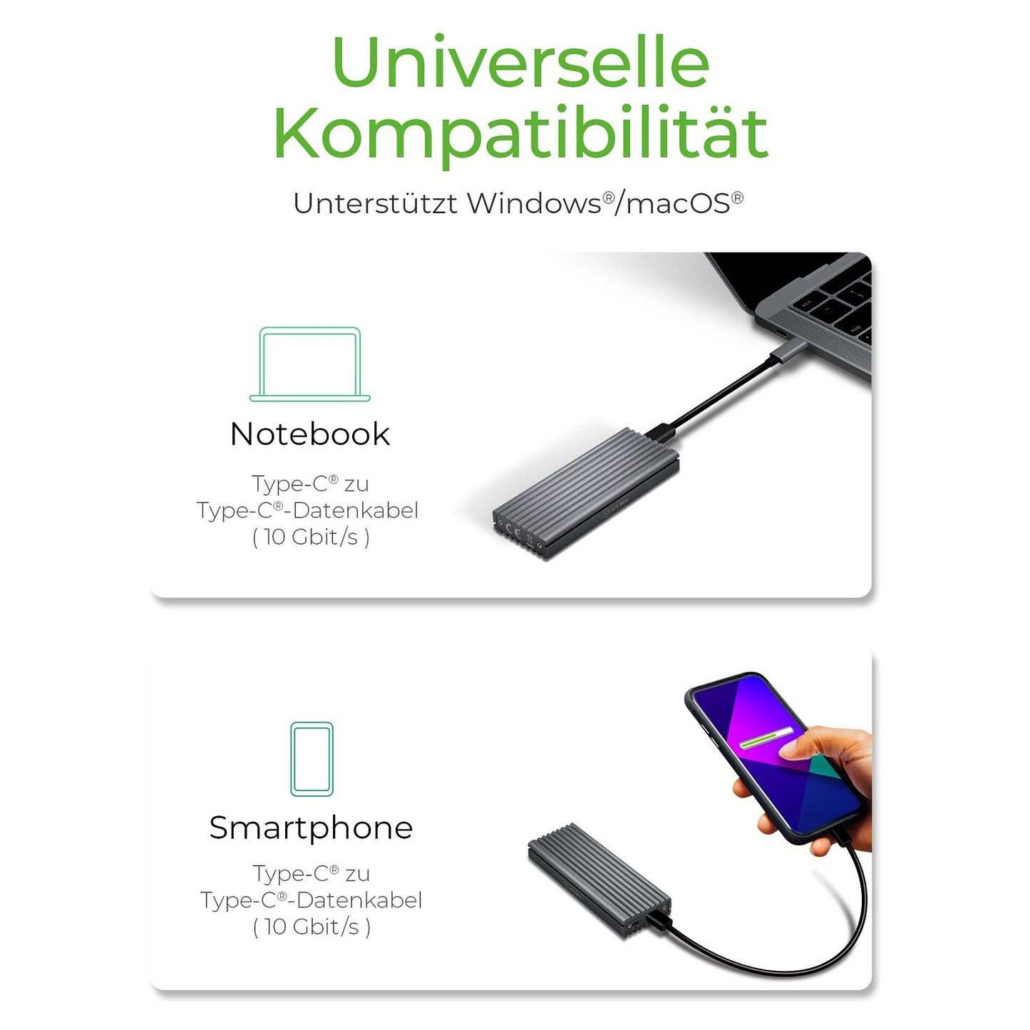 ICY BOX IB-1817M-C31 Externes USB-C 3.1 Gehäuse für M.2 NVMe SSD Aluminium