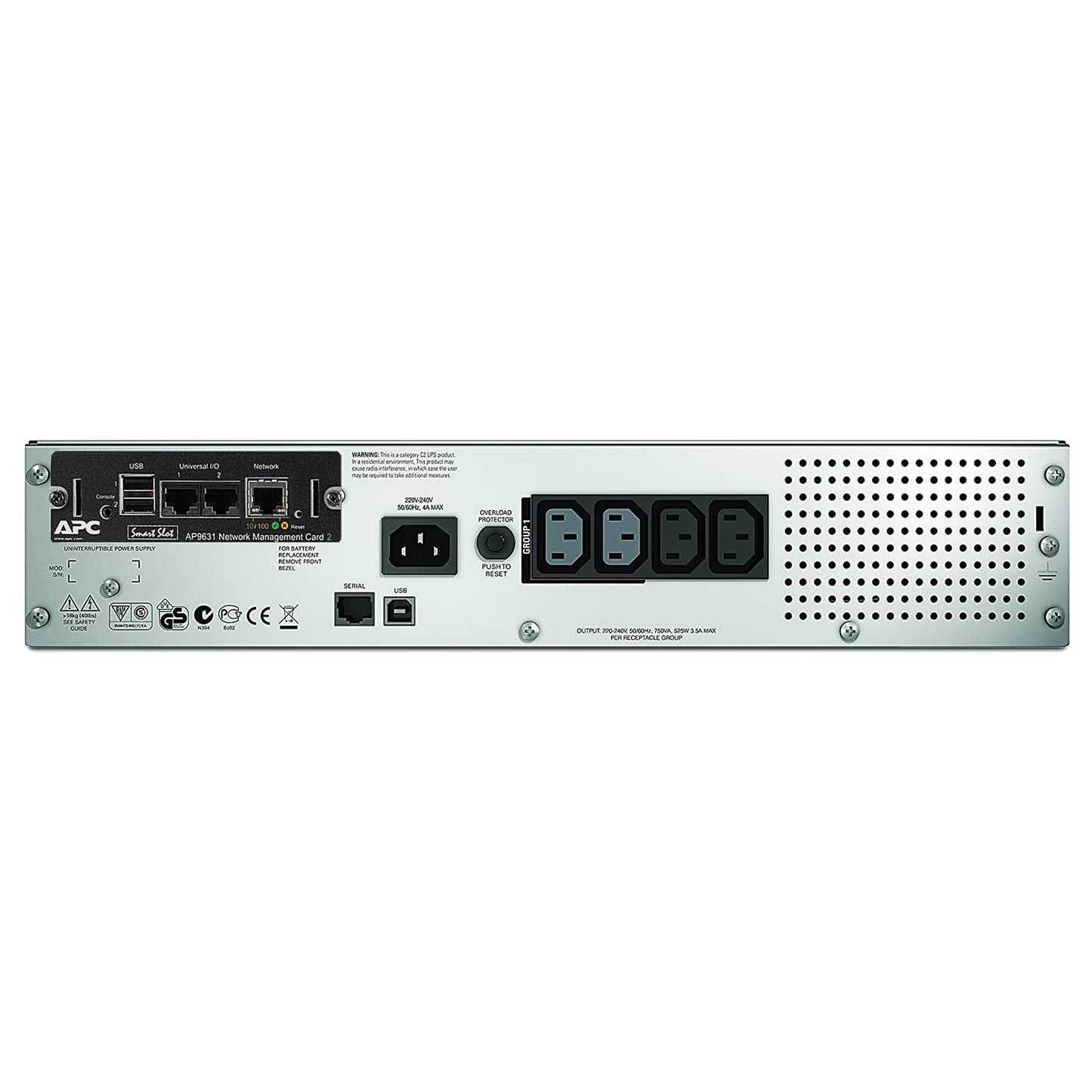 APC Smart-UPS Rack 2HE SMT750RMI2UNC 750VA 500W inkl. Netzwerkkarte