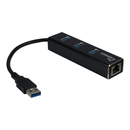 USB3.0 HUB 3Port Inter-Tech Argus IT-310 1x RJ45 Gigabit Lan passiv Black