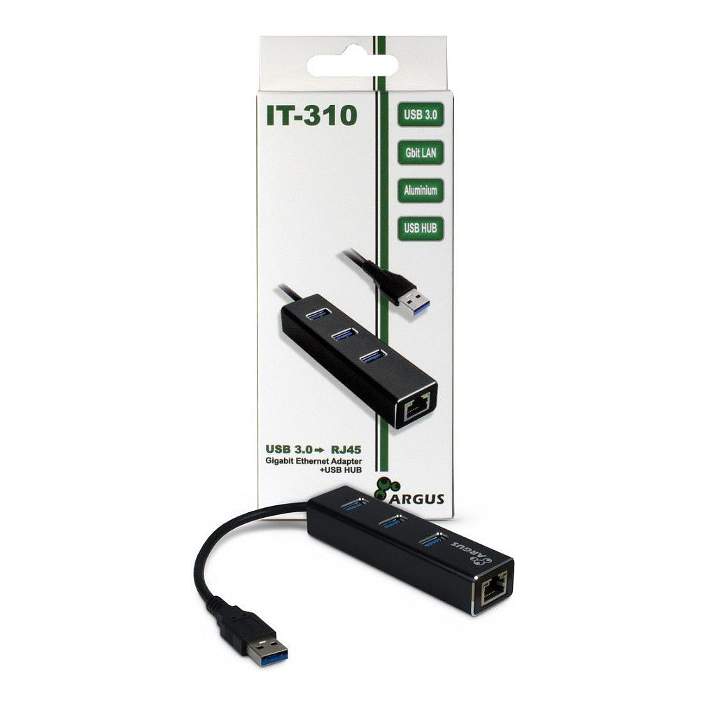 USB3.0 HUB 3Port Inter-Tech Argus IT-310 1x RJ45 Gigabit Lan passiv Black