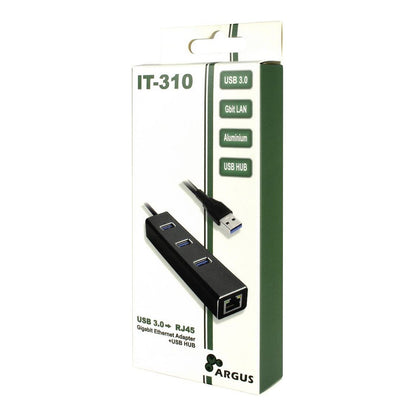 USB3.0 HUB 3Port Inter-Tech Argus IT-310 1x RJ45 Gigabit Lan passiv Black