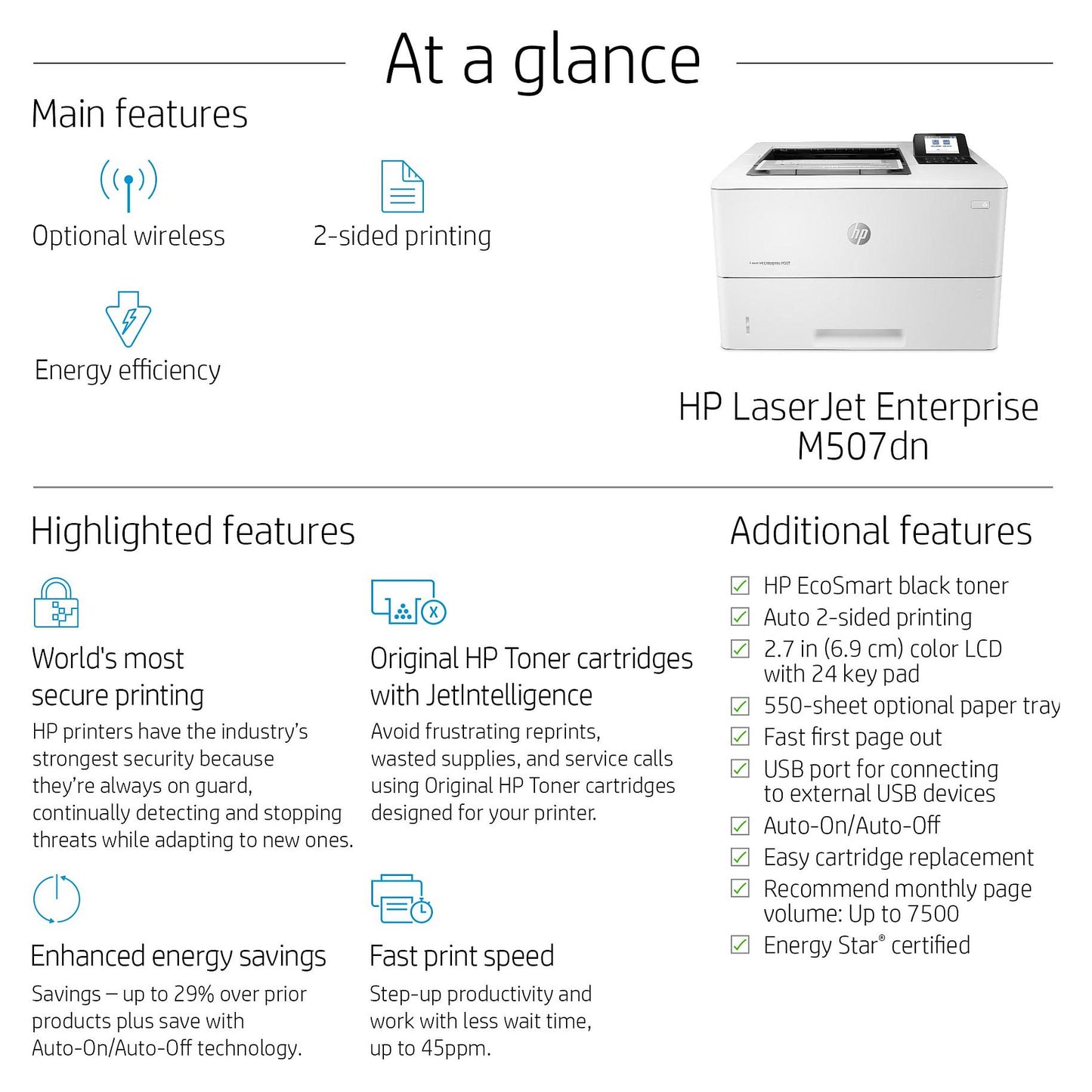 L HP LaserJet Enterprise M507dn S/W-Laserdrucker 43 S./Min. LAN Duplex