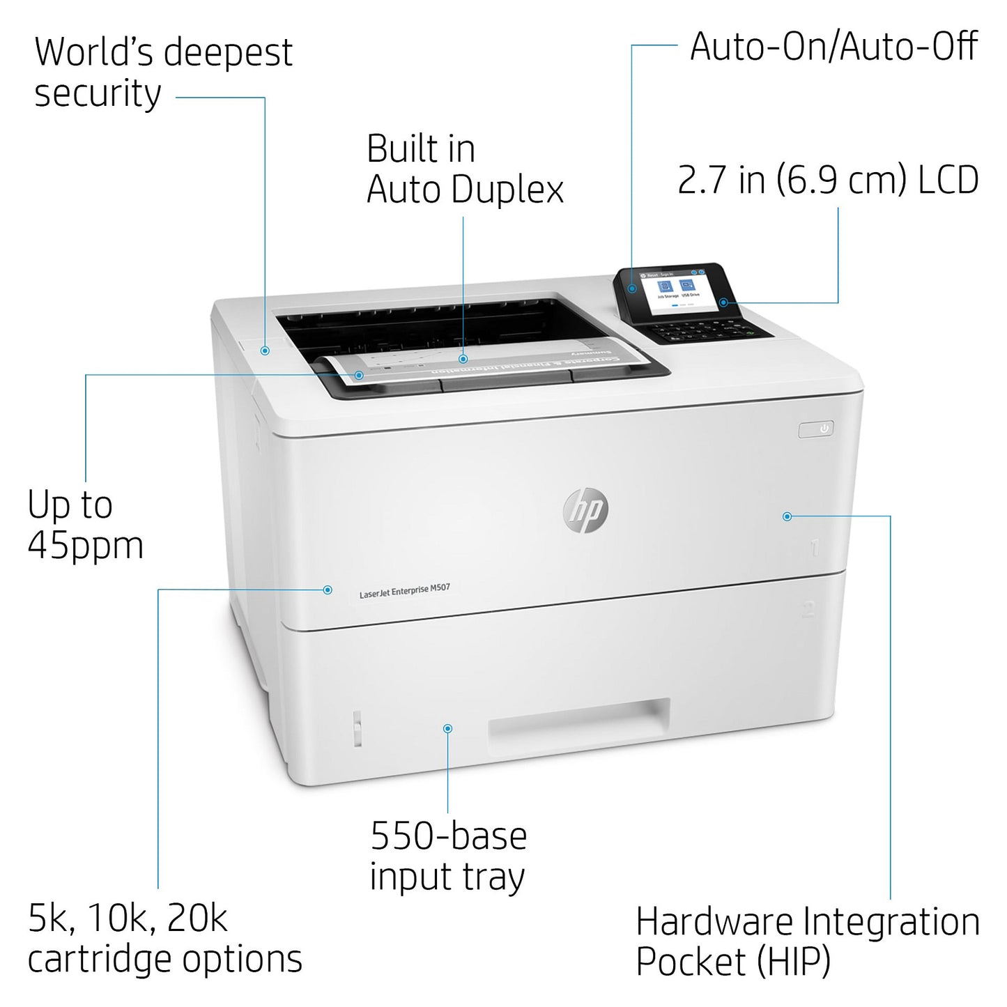 L HP LaserJet Enterprise M507dn S/W-Laserdrucker 43 S./Min. LAN Duplex