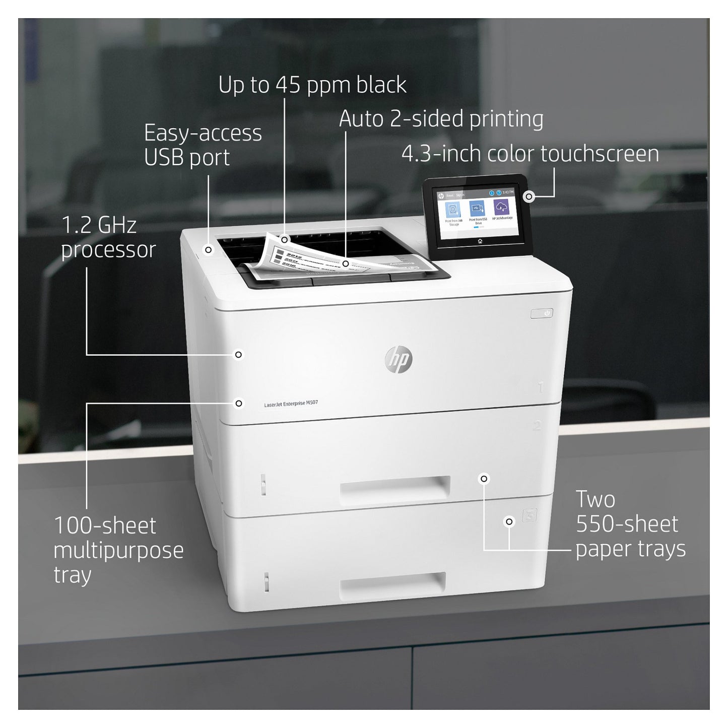 L HP LaserJet Enterprise M507x A4 43 S./Min. LAN WiFi WiFi Direct Duplex