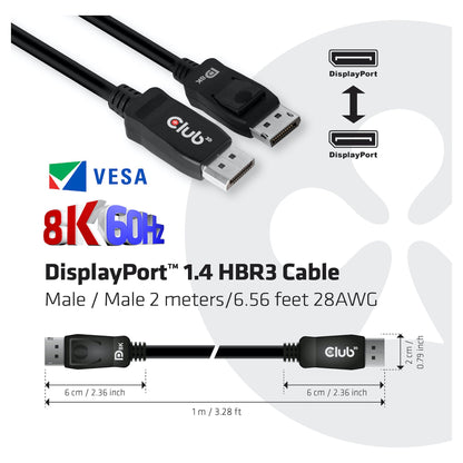 Club3D DisplayPort-Kabel 1.4 HBR3 32.4Gb/s 2m 8K60Hz St/St Polybeutel