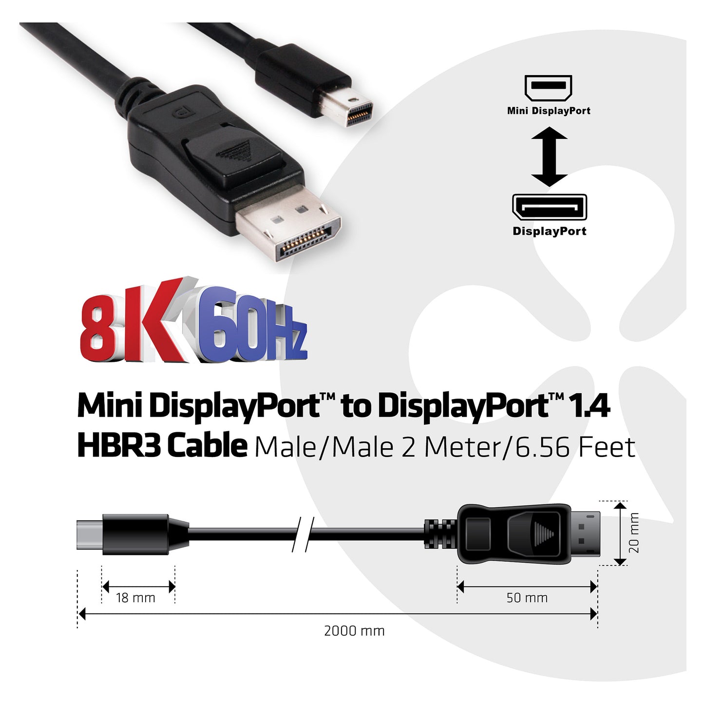 Club3D Kabel MiniDP 1.4 <-> DP 1.4 2m 8K60Hz St/St retail