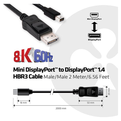 Club3D Kabel MiniDP 1.4 <-> DP 1.4 2m 8K60Hz St/St retail
