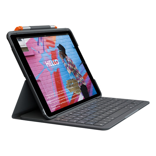 Logitech Slim Folio Bluetooth Tastatur und Schutzhülle iPad 7./8. Generation grey QWERTZ DE