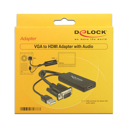 DELOCK Adapter VGA + Audio zu HDMI mit Kabel schwarz