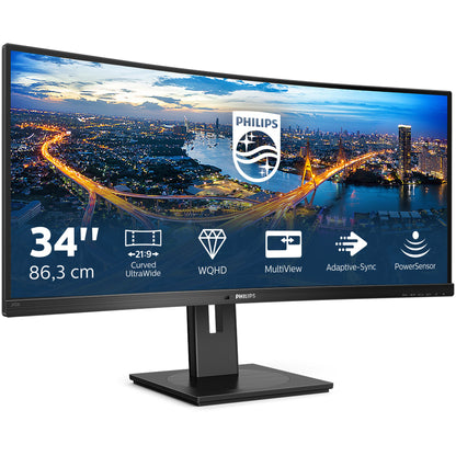 86.4cm/34'' (3440x1440) Philips B-Line 345B1C Curved 5ms 21:9 USB 2xHDMI DisplayPort VESA Speaker WQHD Black