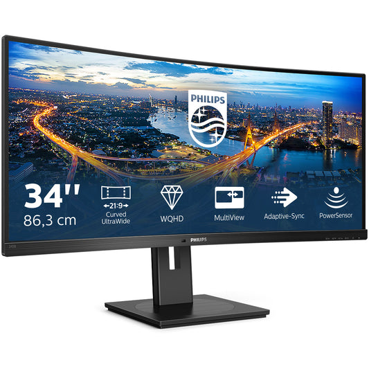 86.4cm/34'' (3440x1440) Philips B-Line 345B1C Curved 5ms 21:9 USB 2xHDMI DisplayPort VESA Speaker WQHD Black