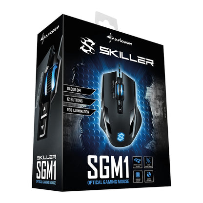Sharkoon Skiller SGM1 Gaming Mouse kabelgebunden ergonomisch optisch 12 Tasten Black