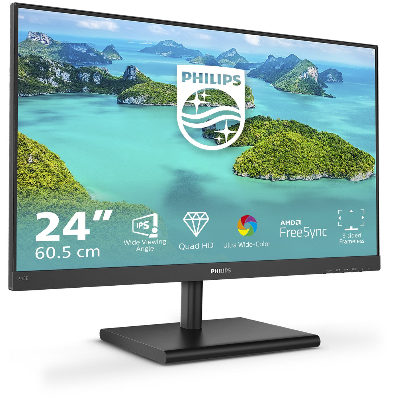 61cm/24" (2560x1440) Philips E-line 245E1S 16:9 QHD IPS 4ms 75Hz HDMI VGA DP Black