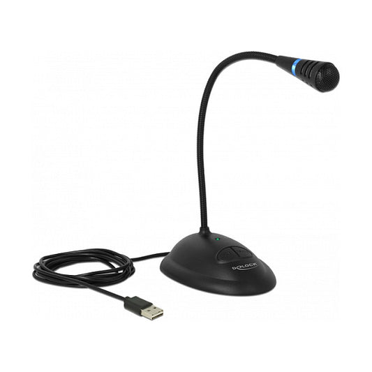 Broadcast Delock USB Schwanenhals Mikrofon mit Standfuß und Mute + On / Off Taste