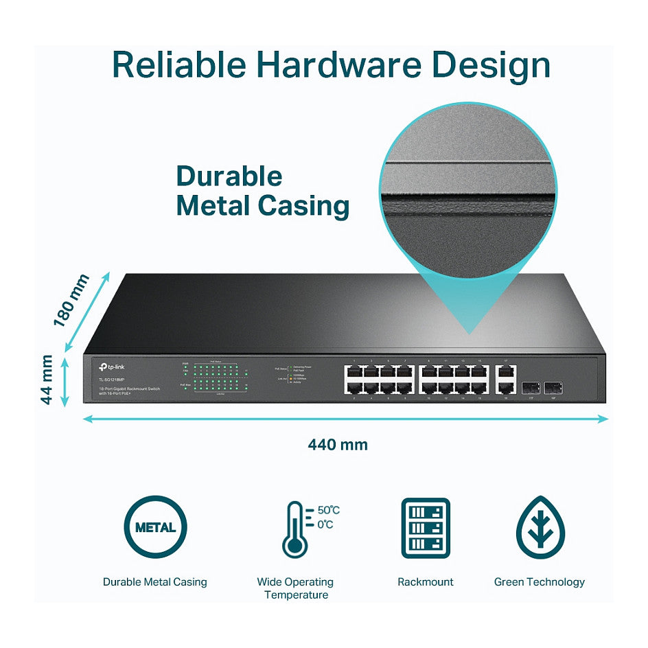 TP-LINK SG1218MP - 18-Port Gigabit Rackmount Switch with 16-Port PoE+