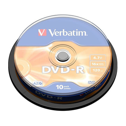 1x10 Verbatim DVD-R 4,7GB 16x Speed, matt silver Cakebox