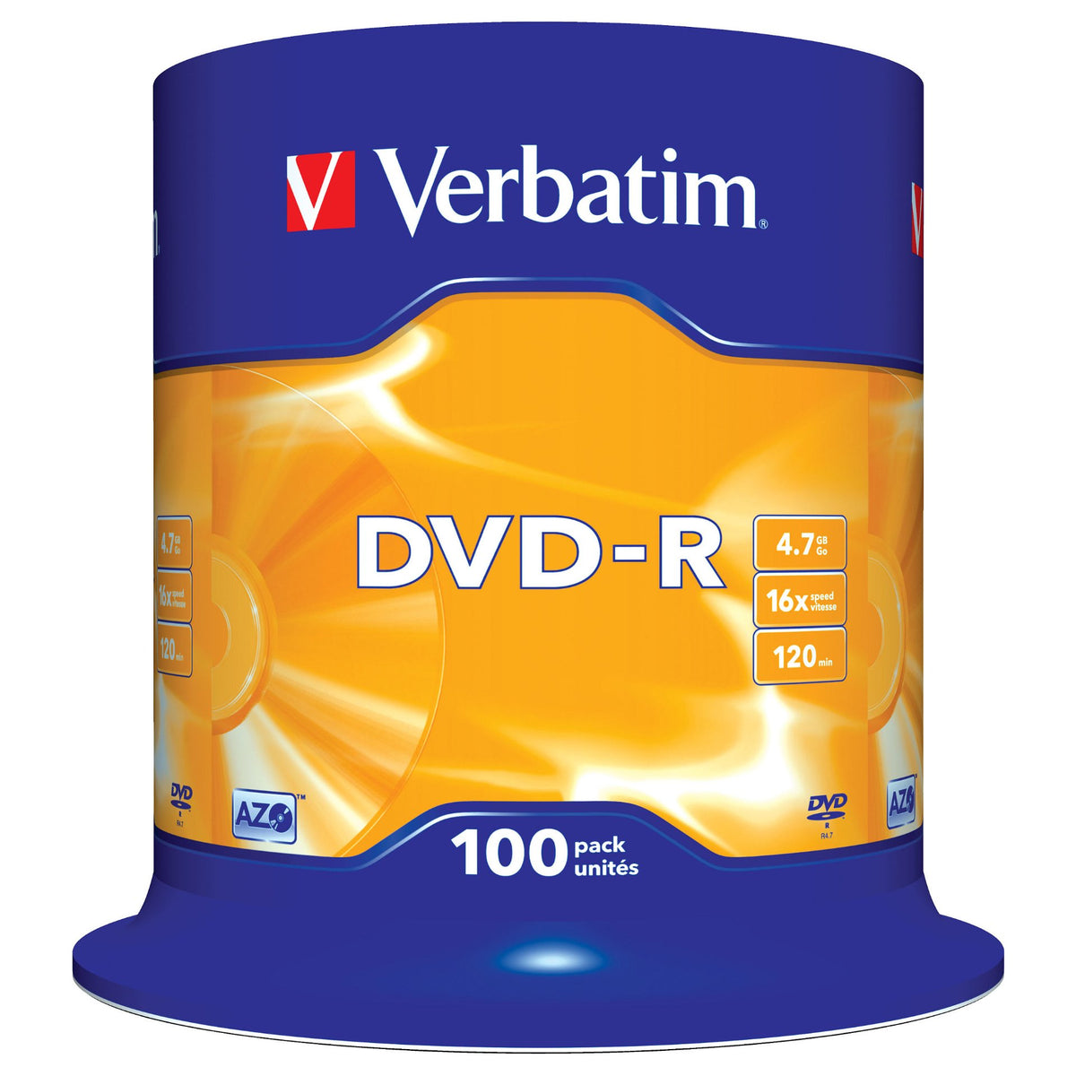 1x100 Verbatim DVD-R 4,7GB 16x Speed, matt silver