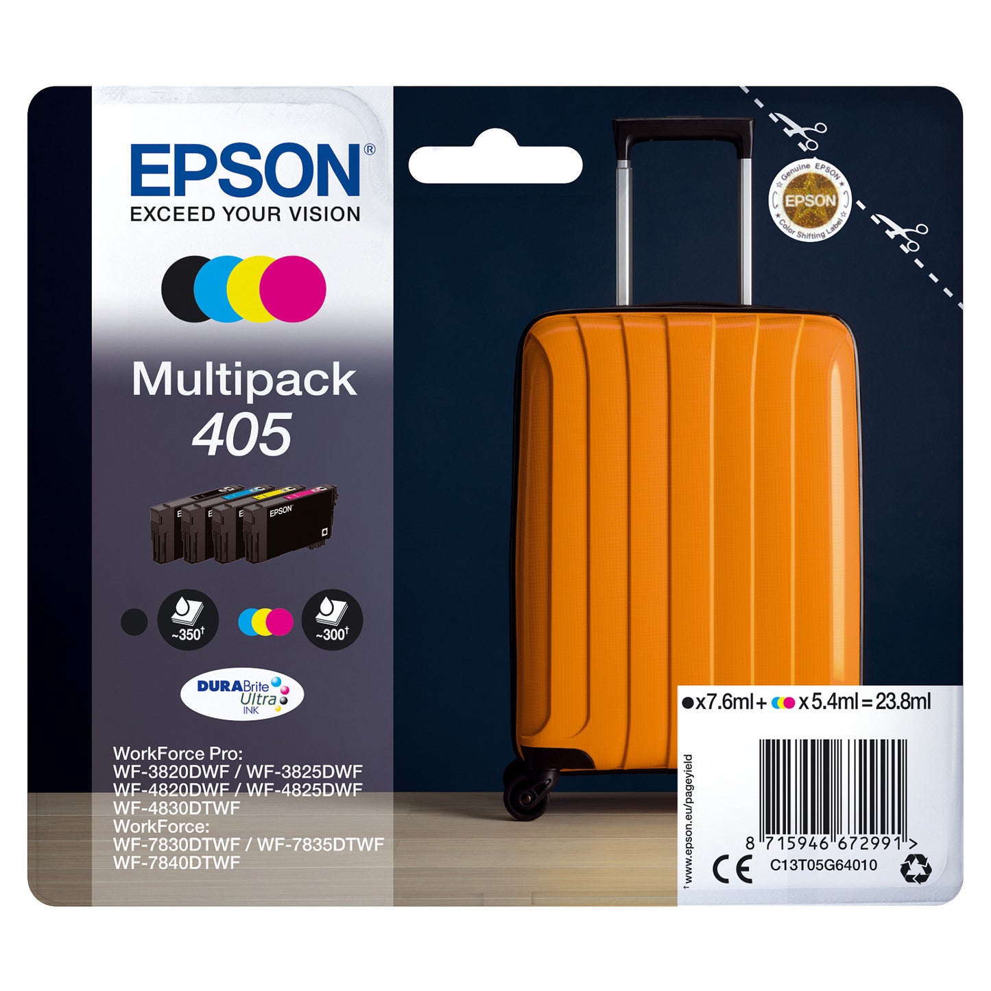 Epson Tinte 405 C13T05G64010 4er Multipack (BKMCY) bis zu 300 Seiten