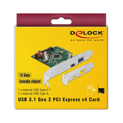 USB PCIe Express x4 Karte > 1x USB-C3.1 Gen2 + 1x USB3.1 Gen2 DeLock
