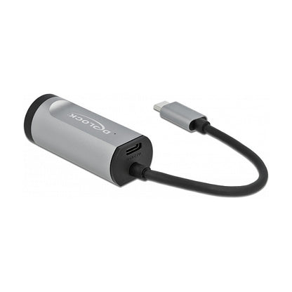 Adapter USB-C > Gigabit Lan RJ45 (ST-BU) Power Delivery bis zu 1000Mbps Kabellänge 15cm DeLOCK Black Grey