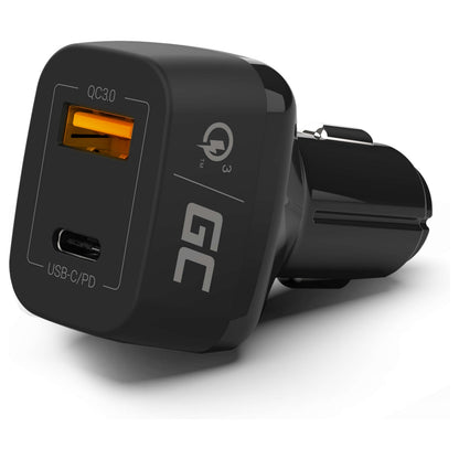 Car Charger Green Cell 1xUSB-C Power Delivery 1xUSB3.0 Quick Charge 12V Black