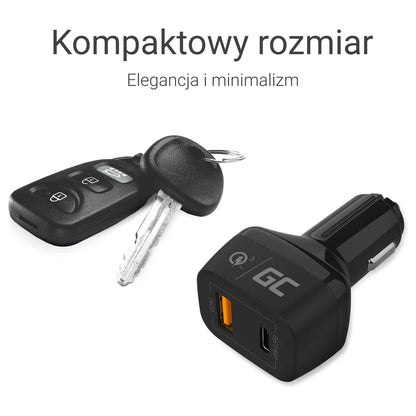 Car Charger Green Cell 1xUSB-C Power Delivery 1xUSB3.0 Quick Charge 12V Black