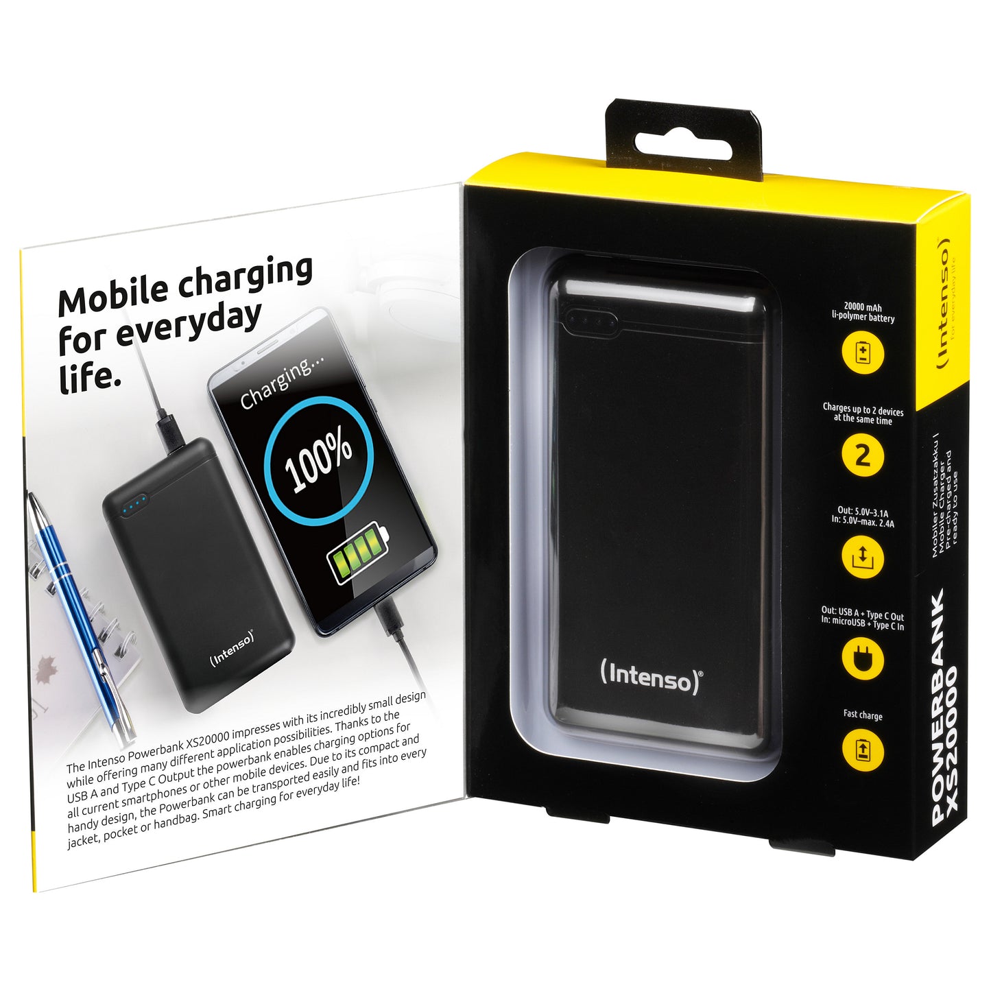 Intenso XS20000 - Powerbank - 20000 mAh - 3.1 A - 2 Ausgabeanschlussstellen (USB, USB-C)