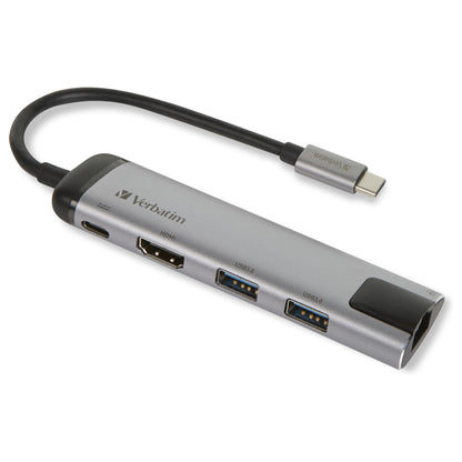 USB-C HUB 5Port > 2xUSB3.0/USB-C/HDMI/Ethernet passiv Verbatim Black Grey