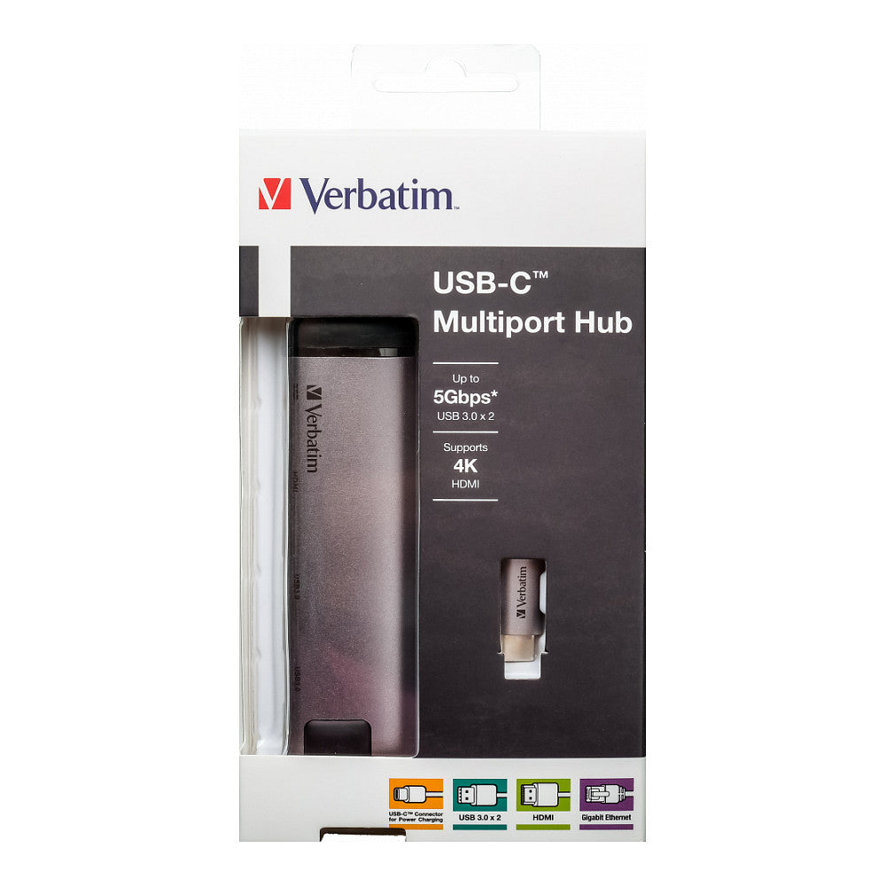 USB-C HUB 5Port > 2xUSB3.0/USB-C/HDMI/Ethernet passiv Verbatim Black Grey
