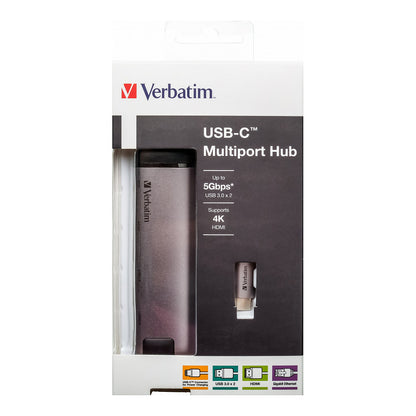 USB-C HUB 5Port > 2xUSB3.0/USB-C/HDMI/Ethernet passiv Verbatim Black Grey