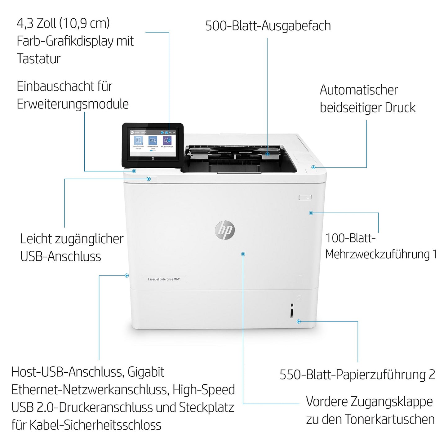 L HP LaserJet Enterprise M611dn Laserdrucker 61 S./Min. LAN Duplex