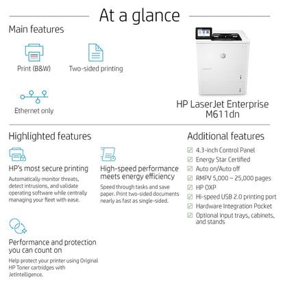 HP LaserJet Enterprise M611dn Laserdrucker 61 S./Min. LAN Duplex